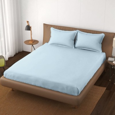 Trance Home Linen 400 TC Cotton King Solid Fitted (Elastic) Bedsheet(Pack of 1, Sky Blue)