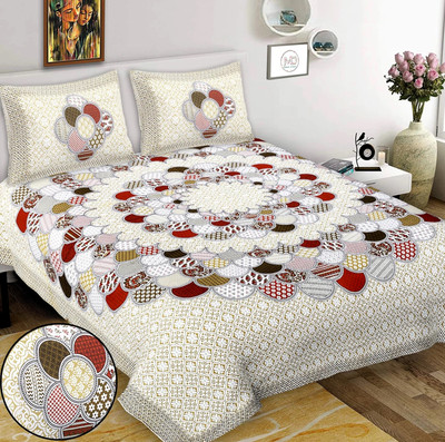 Mohini Dyeing 144 TC Cotton Double Printed Flat Bedsheet(Pack of 1, Yellow)