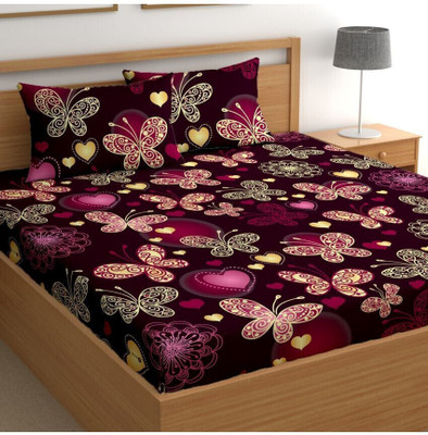 BlinkBerry 220 TC Cotton Double Floral Fitted (Elastic) Bedsheet(Pack of 1, Pink)