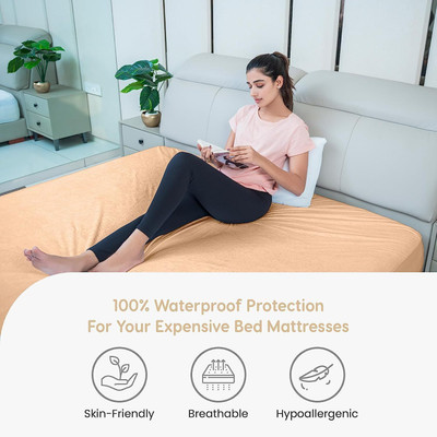 AGS ACTIVE Cotton King Fitted (Elastic) 220 TC Solid Bedsheet(Pack of 1, Beige)