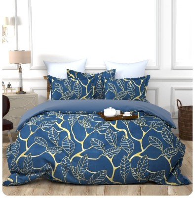 Supreme Home Collective 144 TC Polycotton Double Printed Fitted (Elastic) Bedsheet(Pack of 1, Golden Blue, Double Bedsheet With 2 Pillow Covers)