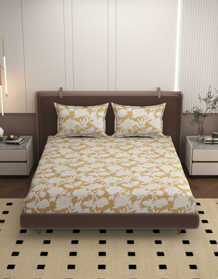 BELVOSTUM Microfiber Double Flat 160 TC Floral Bedsheet(Pack of 1, Beige)