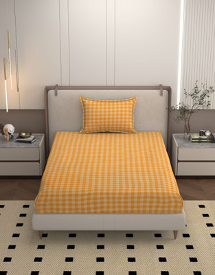BROMWICK Microfiber Single Flat 160 TC Checkered Bedsheet(Pack of 1, Orange)