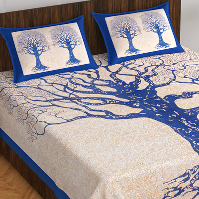 Fashion Dziner Cotton Double Flat 144 TC Printed Bedsheet(Pack of 1, Blue)