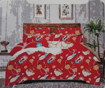 Kiki Cotton Double Flat 120 TC 3D Printed Bedsheet(Pack of 1, Red)