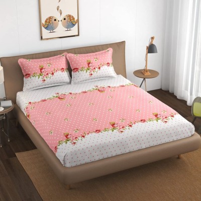 Zivias 220 TC Microfiber King Floral Fitted (Elastic) Bedsheet(Pack of 1, Pink Center Flower)