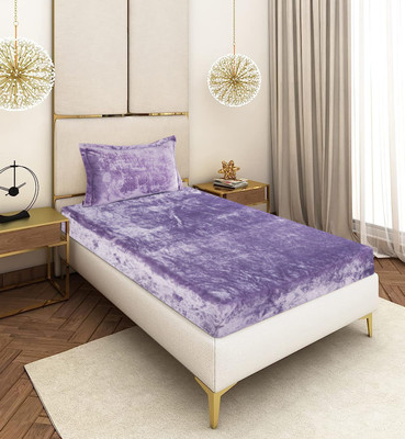 BM Decor Velvet Single Fitted (Elastic) 300 TC Solid Bedsheet(Pack of 1, Purple)