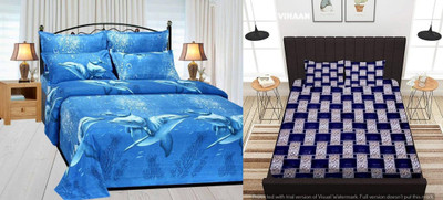 kaku handloom Cotton Double Flat 240 TC Printed Bedsheet(Pack of 2, Multicolor)