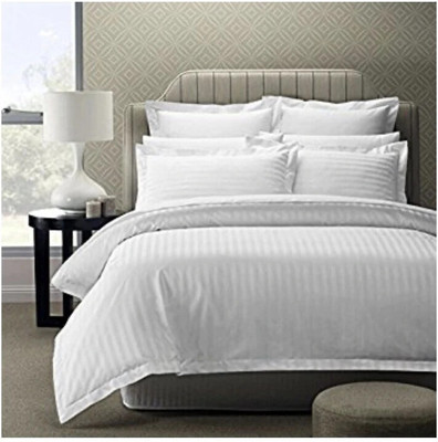 gbl impex Cotton King Flat 400 TC Striped Bedsheet(Pack of 1, White)