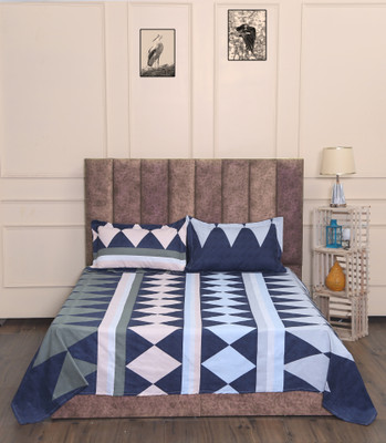 AAZEEM 100 TC Microfiber Double Printed Flat Bedsheet(Pack of 1, Blue)