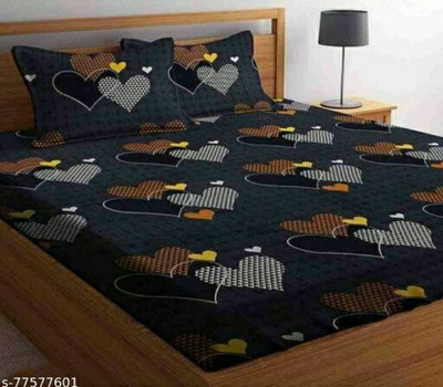 RADHEY JI STORE 340 TC Microfiber Double Abstract Flat Bedsheet(Pack of 1, Black)