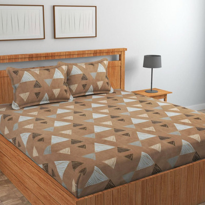 subhani Polycotton Double Flat 300 TC Motifs Bedsheet(Pack of 1, Brown, Beige)