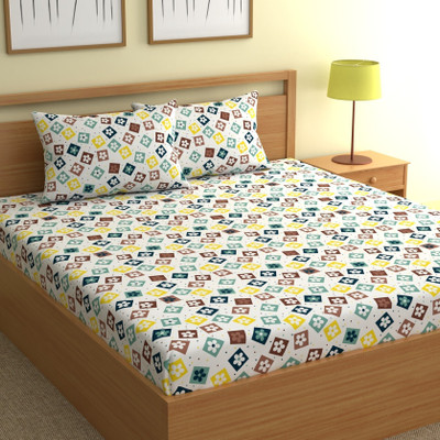 CHHAVI INDIA 210 TC Microfiber Double Printed Flat Bedsheet(Pack of 1, MULTI SQUARE 2)