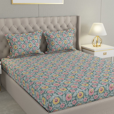 Raymond Home Cotton Double Flat 104 TC Floral Bedsheet(Pack of 1, Floral green)