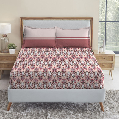 MYTRIDENT Cotton Queen Flat 144 TC Geometric Bedsheet(Pack of 1, Delicate Blush)