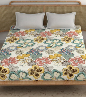 uranus niyafab 200 TC Polycotton King Printed Fitted (Elastic) Bedsheet(Pack of 1, OFFWHITE1)