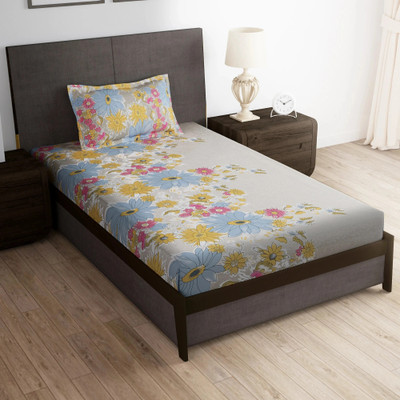 Story@home 180 TC Microfiber Single Printed Flat Bedsheet(Pack of 1, Beige)