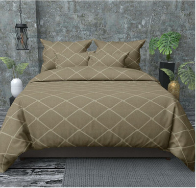 BROMWICK 180 TC Microfiber Double Checkered Flat Bedsheet(Pack of 1, Mouse Color)