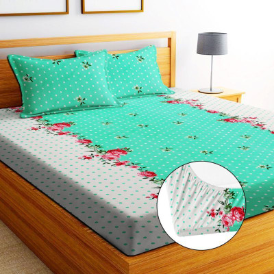 GEDLOVE Cotton Double Flat 254 TC Floral Bedsheet(Pack of 1, Green)