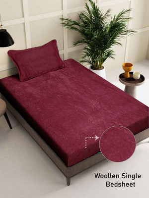 Fabinaliv 300 TC Woolen Single Solid Flat Bedsheet(Pack of 1, Red)