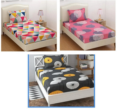 Aarav textile Microfiber, Polycotton, Cotton Blend Single Flat 140 TC 3D Printed Bedsheet(Pack of 3, Pink, Blue, Grey)