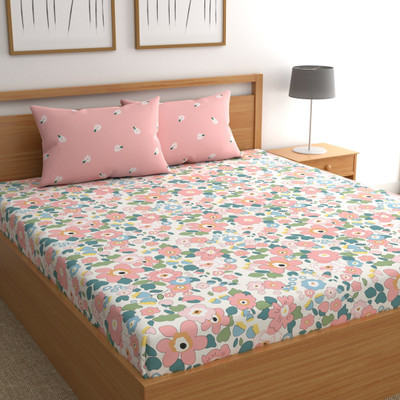 CHHAVI INDIA Microfiber Double Flat 210 TC Printed Bedsheet(Pack of 1, Orange & Multi)