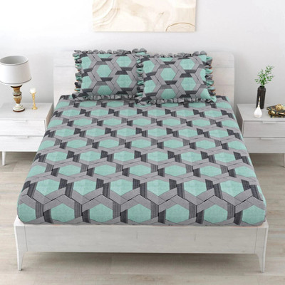 Cozyhaven Microfiber King Flat 230 TC Abstract Bedsheet(Pack of 1, Grey-Sea green)