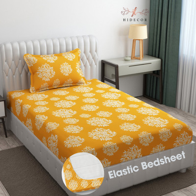 HIDECOR 280 TC Microfiber Single Polka Fitted (Elastic) Bedsheet(Pack of 1, Yellow)