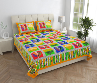 ABHACLOTHO Cotton Double Flat 144 TC Printed Bedsheet(Pack of 1, Yellow)
