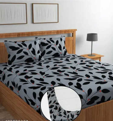 BNP Polycotton Queen Fitted (Elastic) 350 TC 3D Printed Bedsheet(Pack of 1, Grey)