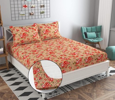 Aakriti Homes 220 TC Cotton Double Floral Fitted (Elastic) Bedsheet(Pack of 1, Beige)