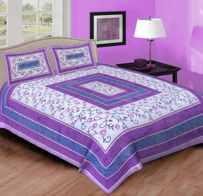 DHAYAL TEXTILES 280 TC Cotton Double Printed Flat Bedsheet(Pack of 1, pinky)
