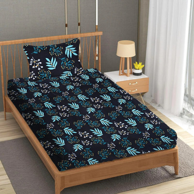 BeddingZone Cotton Single Flat 144 TC Floral Bedsheet(Pack of 1, black-patti)