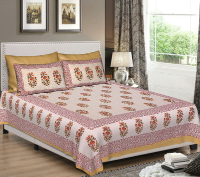 PALANG SHOBHA Cotton Double Flat 250 TC Jaipuri Prints Bedsheet(Pack of 1, Brown)