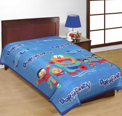 E ELMA 144 TC Cotton Single Cartoon Flat Bedsheet(Pack of 1, Blue)