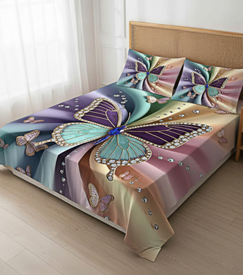 Woolpik Cotton Queen Flat 300 TC 3D Printed Bedsheet(Pack of 1, 7D Butterfly Digital Print King Size Double Bedsheet)