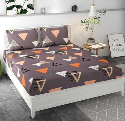 ARDM 210 TC Cotton Double Abstract Fitted (Elastic) Bedsheet(Pack of 1, Grey)