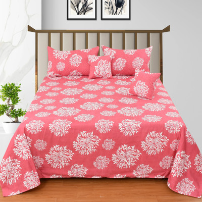 CLOVIS KRAFTS Cotton King Flat 300 TC Floral Bedsheet(Pack of 1, PINK KHADDI)