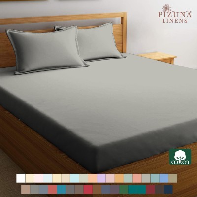 Pizuna 400 TC Cotton King Solid Fitted (Elastic) Bedsheet(Pack of 1, Silver/Grey)