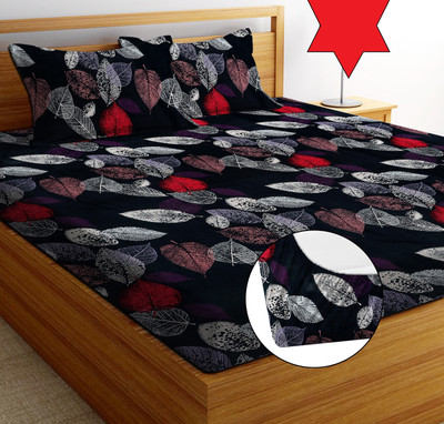 EXFAB 244 TC Cotton Double Printed Fitted (Elastic) Bedsheet(Pack of 1, Black)