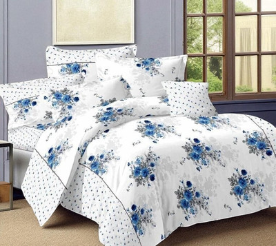 HALEN Cotton Double Flat 210 TC Printed Bedsheet(Pack of 1, White)