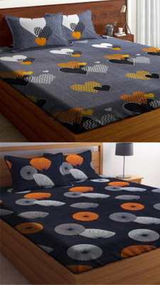 VORDVIGO 220 TC Cotton Queen Abstract Fitted (Elastic) Bedsheet(Pack of 2, Multicolor)