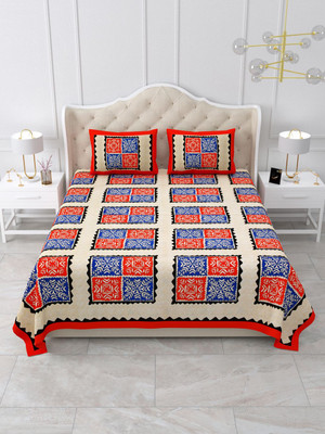 Castile Cotton King Flat 360 TC Geometric Bedsheet(Pack of 1, Red)