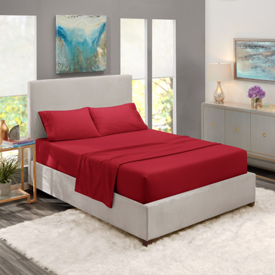 BEVI 300 TC Microfiber Double Solid Flat Bedsheet(Pack of 1, Red)