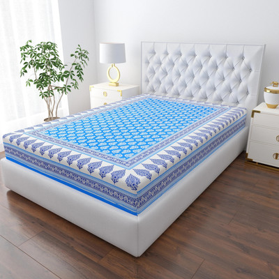 COZYKO Cotton Single Flat 144 TC Jaipuri Prints Bedsheet(Pack of 1, Blue)