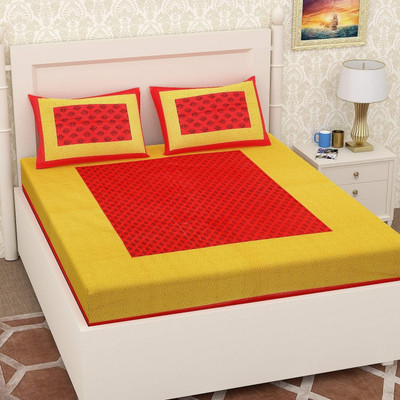 Home@shop Cotton Double Flat 104 TC Printed Bedsheet(Pack of 1, Red)