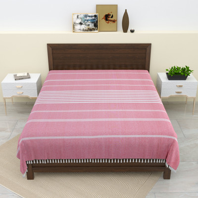 Varde 210 TC Cotton Double Striped Flat Bedsheet(Pack of 1, Pink Daisy)