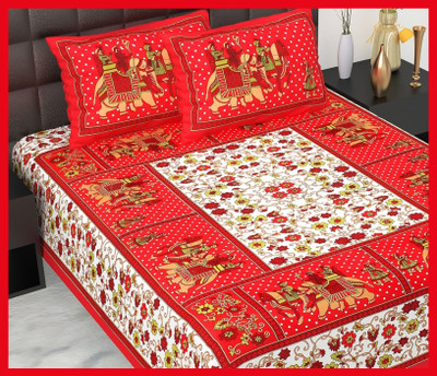 BedZone Cotton Double Flat 230 TC Jaipuri Prints Bedsheet(Pack of 1, Red)