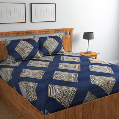 MANIQATEX 310 TC Cotton King Abstract Flat Bedsheet(Pack of 1, Blue, White)