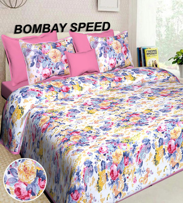 BOMBAY SPEED Cotton King Flat 280 TC Floral Bedsheet(Pack of 1, Pink)